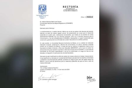 Carta de la UNAM sobre la Conabio.