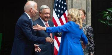 El presidente de México y Estados Unidos acompañados por sus esposas en Palacio Nacional