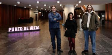 Los cineastas Alexander Cabeza Trigg, Yaela Gottlieb y Mariano Llinás en el festival Punto de Vista