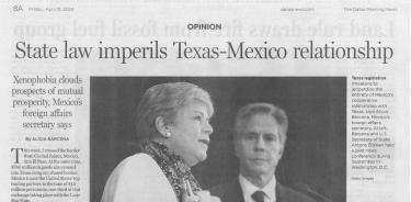 La canciller Alicia Bárcena señaló que está en peligro la relación México-Texas, por una ley estatal desacertada