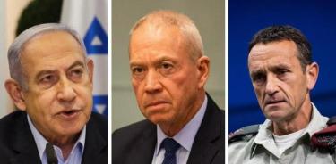 El primer ministro de Israel, Benjamin Netanyahu; el ministro de defensa, Yoav Gallant; y el jefe de las Fuerzas de Defensa de Israel, Herzi Halevi