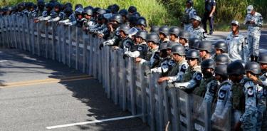 Guardia Nacional cerca a caravana de migrantes en Hidalgo, Chiapas