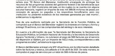 Banco del Bienestar aclara que no hay irregularidades en fondos ni los intereses bancarios que generan