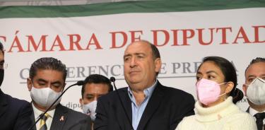Rubén Moreira Valdez, coordinador parlamentario del PRI en San Lázaro, en conferencia
de prensa este martes.