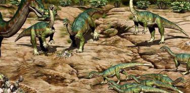 Una recreación de un grupo de dinosaurios.