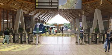 La recreación de una estación del Tren Maya.