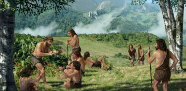 Una recreación de un grupo de neandertales.