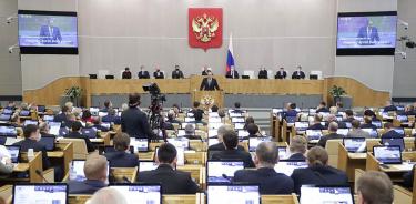 El secretario de Asuntos Exteriores, Sergei Lavrov, en una intervención este miércoles en la Duma del Estado, la cámara baja del Parlamento ruso.