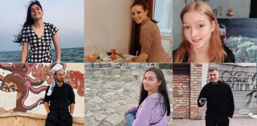 De izquierda a derecha: Elya, Kateryna, Ksenia, Taras, Tetiana y Yukhim, en imágenes tomadas de sus cuentas de Instagram o cedidas directamente por ellos y ellas.