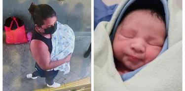 Imagen del recién nacido sustraído el pasado martes 19 de abril y de la mujer que con engaños lo sacó del hospital.
