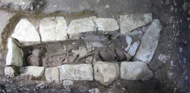 El entierro descubierto en la zona arqueológica de Palenque.