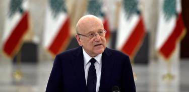 El primer ministro de Líbano, Nayib Mikati, comparece este viernes 23 de junio de 2022 tras reunirse con el presidente, Michel Aoun, en Baabda.