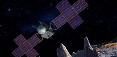 La nave espacial de la misión Psyche de la NASA cerca del objetivo de la misión, el asteroide Psyche, rico en metales.