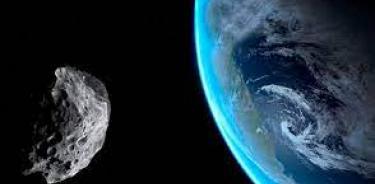 Una recreación de la Tierra y un asteroide.