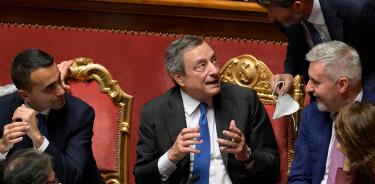 El primer ministro italiano, Mario Draghi (centro), este miércoles 20 de julio de 2022 en el Parlamento en Roma.