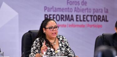 La consejera electoral de la Ciudad de México, Carolina del Ángel, durante su participación de Parlamento Abierto para el análisis de la iniciativa presidencial.