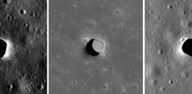 La Cámara del Orbitador de Reconocimiento Lunar de la NASA toma imágenes del pozo de Marius Hills tres veces, cada vez con una iluminación muy diferente