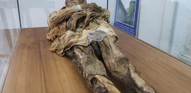 La momia de Guano en el museo situado en el complejo arqueológico la Asunción.
