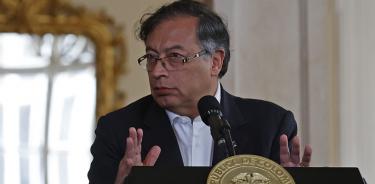 Gustavo Petro, este lunes 8 de agosto de 2022, durante una conferencia de prensa con el presiddente chileno, Gabriel Boric, en la Casa de Nariño en Bogotá.
