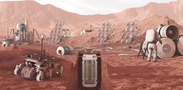 Ilustración de un fotobiorreactor como parte de un sistema de soporte de vida biológica para un hábitat de Marte.