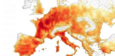 La imagen muestra las temperaturas que se alcanzaron en la superficie del suelo en el norte de África, España y sur de Francia el pasado 17 de julio.