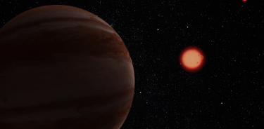 Representación artística del exoplaneta nombrado GJ 896Ab, cuya fuente central es una estrella enana roja de baja masa.