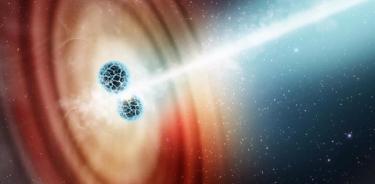 Impresión artística de dos estrellas de neutrones colisionando.