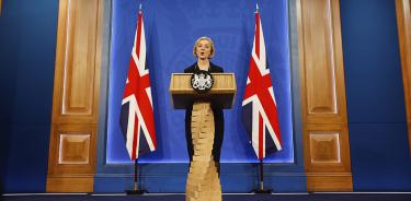 Liz Truss, primera ministra británica, durante una conferencia de prensa en Londres, este viernes 14 de octubre de 2022.