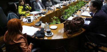 El consejo consultivo de la CNDH con Rosario Piedra Ibarra (chamarra café) en una sesión de trabajo.