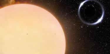Impresión artística del agujero negro más cercano a la Terra con su compañera estelar de tipo solar.