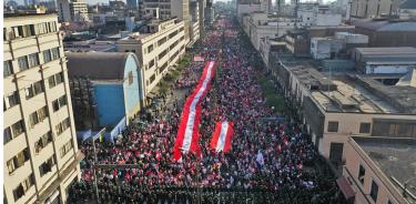 Imagen de la marcha contra Pedro Castillo, este sábado 5 de noviembre de 2022 en Lima.