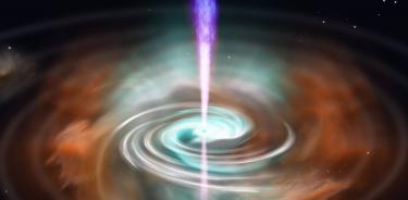 Impresión artística de un estallido de rayos gamma impulsado por una estrella de neutrones.