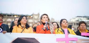 Nora Arias, presidenta del PRD capitalino, participó en la movilización que se llevó a cabo en el Zócalo.