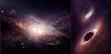 Científicos de ALMA encuentran un par de agujeros negros cenando juntos en una fusión de galaxias cercanas.