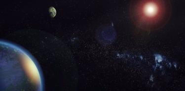 Impresión artística de dos planetas de masa terrestre en órbita alrededor de la estrella GJ 1002.