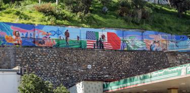 Fotografía del mural bicentenario durante la ceremonia de develación, el 8 de febrero de 2023 en Tijuana, Baja California (México).