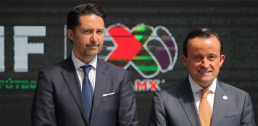 Yon de Luisa, presidente de la FMF y Mikel Arriola, presidente ejecutivo de la Liga BBVA MX, responsables del futbol mexicano.