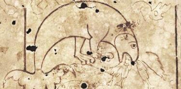 Physiologus islandés (c.1200) representación del Apsido alimentándose.