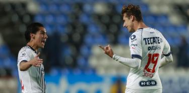 Jordi Cortizo celebra su gol 1-2 de Monterrey durante el partido Pachuca vs Monterrey