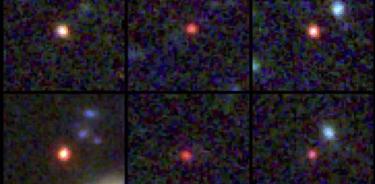 Imágenes de seis candidatas a galaxias masivas, vistas entre 500 y 800 millones de años después del Big Bang.