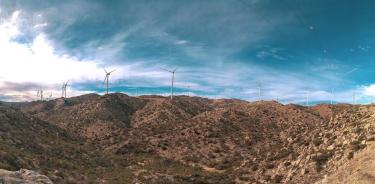 Parque eólico generando energía eléctrica en el altiplano mexicano.