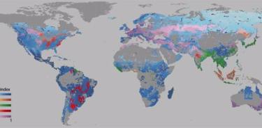 El mapa muestra el índice de prioridad de uso y conservación de la tierra para los principales productos agrícolas.
