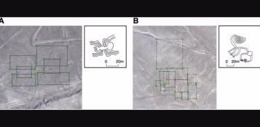 Dos de los geoglifos identificados por aprendizaje profundo.