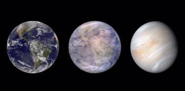 Impresión artística que muestra la evolución potencial del exoplaneta LP 890-9c de una Tierra caliente a un Venus desecado.