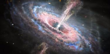 Concepto artísticos de una galaxia con un quasar en su centro. Un quásar es un agujero negro supermasivo muy brillante, distante y activo que tiene de millones a miles de millones de veces la masa del Sol.
POLITICA INVESTIGACIÓN Y TECNOLOGÍA
NASA, ESA AND J. OLMSTED (STSCI)