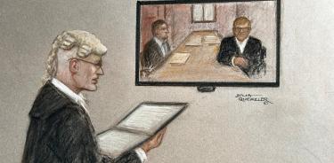 Dibujo del testimonio de Elton John en el juicio de Spacey.