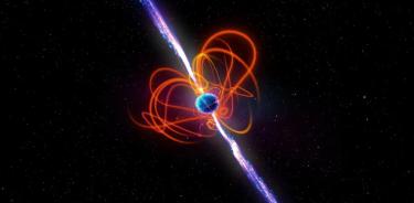 Impresión artística del magnetar de periodo ultralargo. Los astrónomos descubrieron el objeto utilizando el Murchison Widefield Array (MWA), un radiotelescopio situado en Wajarri Yamaji Country, en el interior de Australia Occidental.