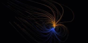 Una visualización científica de las líneas del campo magnético que forman la magnetosfera de la Tierra.