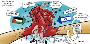 Cartón de Frik sobre el conflicto armado en Israel y la posición neutral de AMLO
