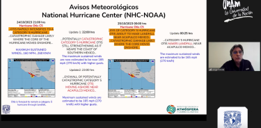 Los modelos predictivos de la evolución de la tormenta fueron corregidos cuando entró al fenómeno un avión caza-huracanes, informó la UNAM.